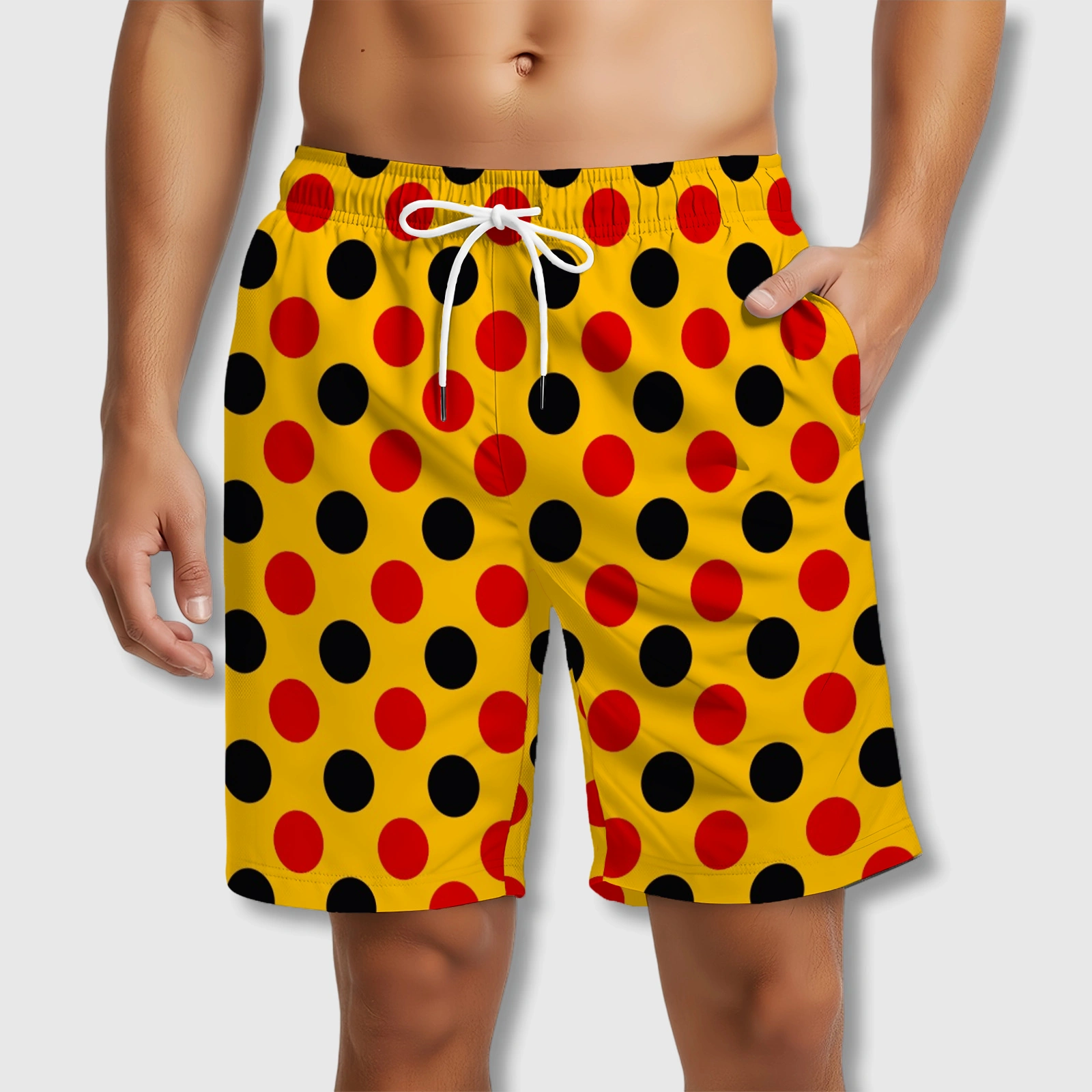 Red Black Polka Dot Athletic Shorts for Men Summer Beach Use