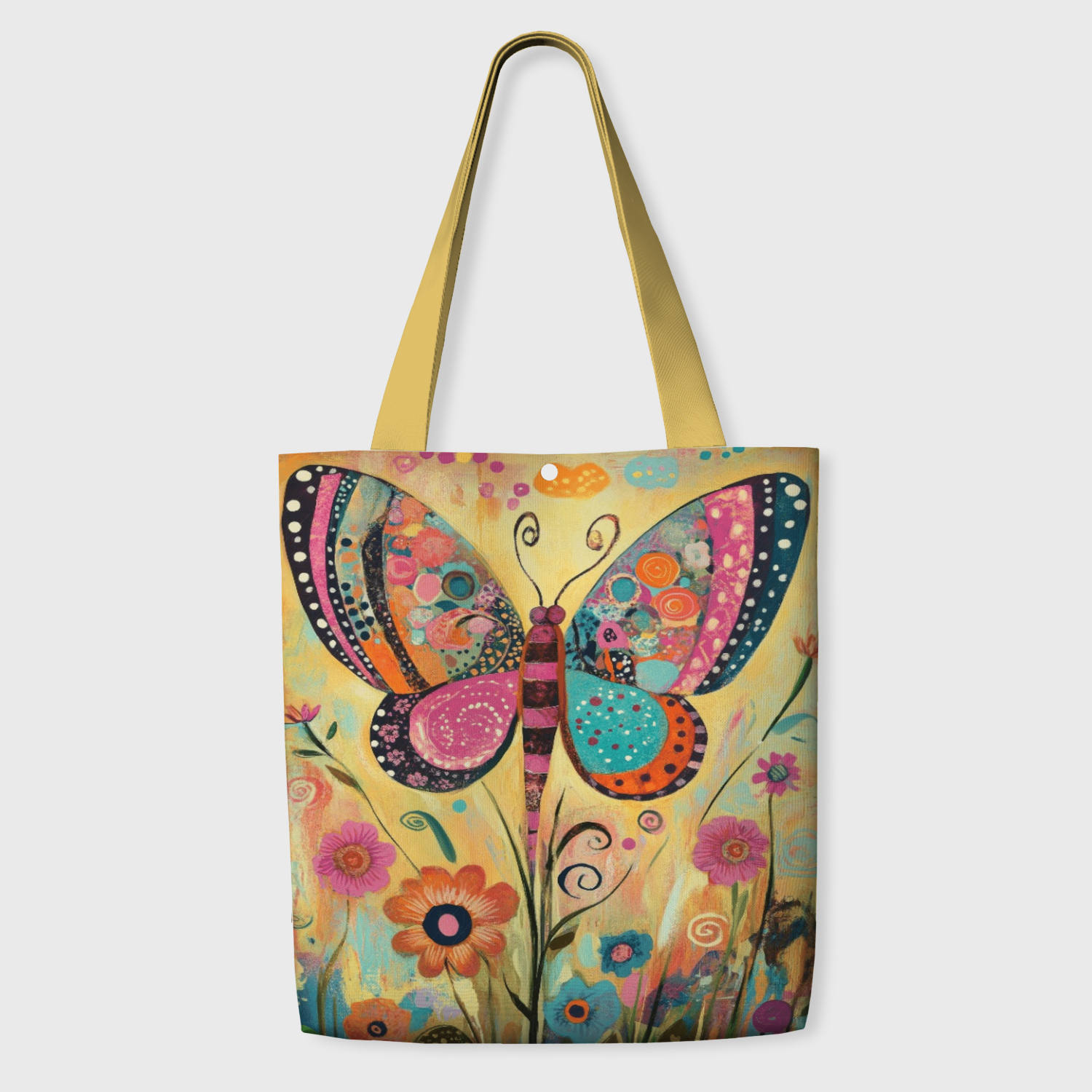 Boho Butterfly Floral Canvas Tote Bag for Women Daily Use