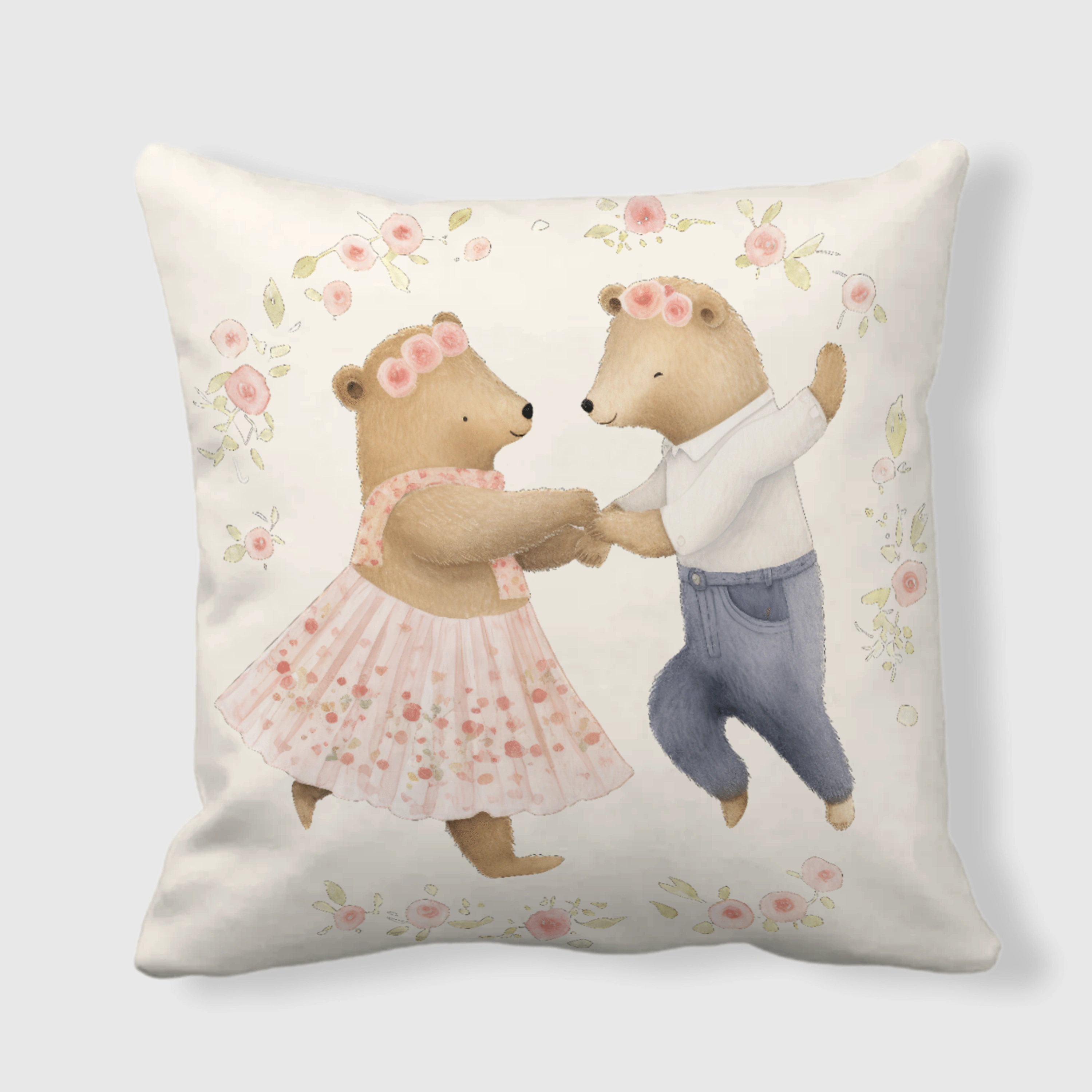 Dancing Bear Couple Floral Throw Pillow for Valentine's Day Gift