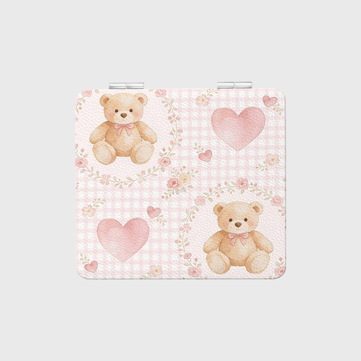 Teddy Bear Floral Heart Compact Mirror for Valentine Gift