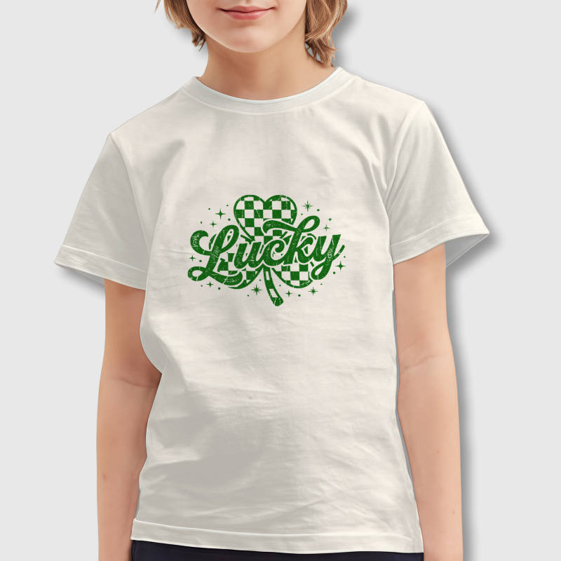 Checkered Lucky Shamrock Kids T-Shirt for St. Patrick's Day