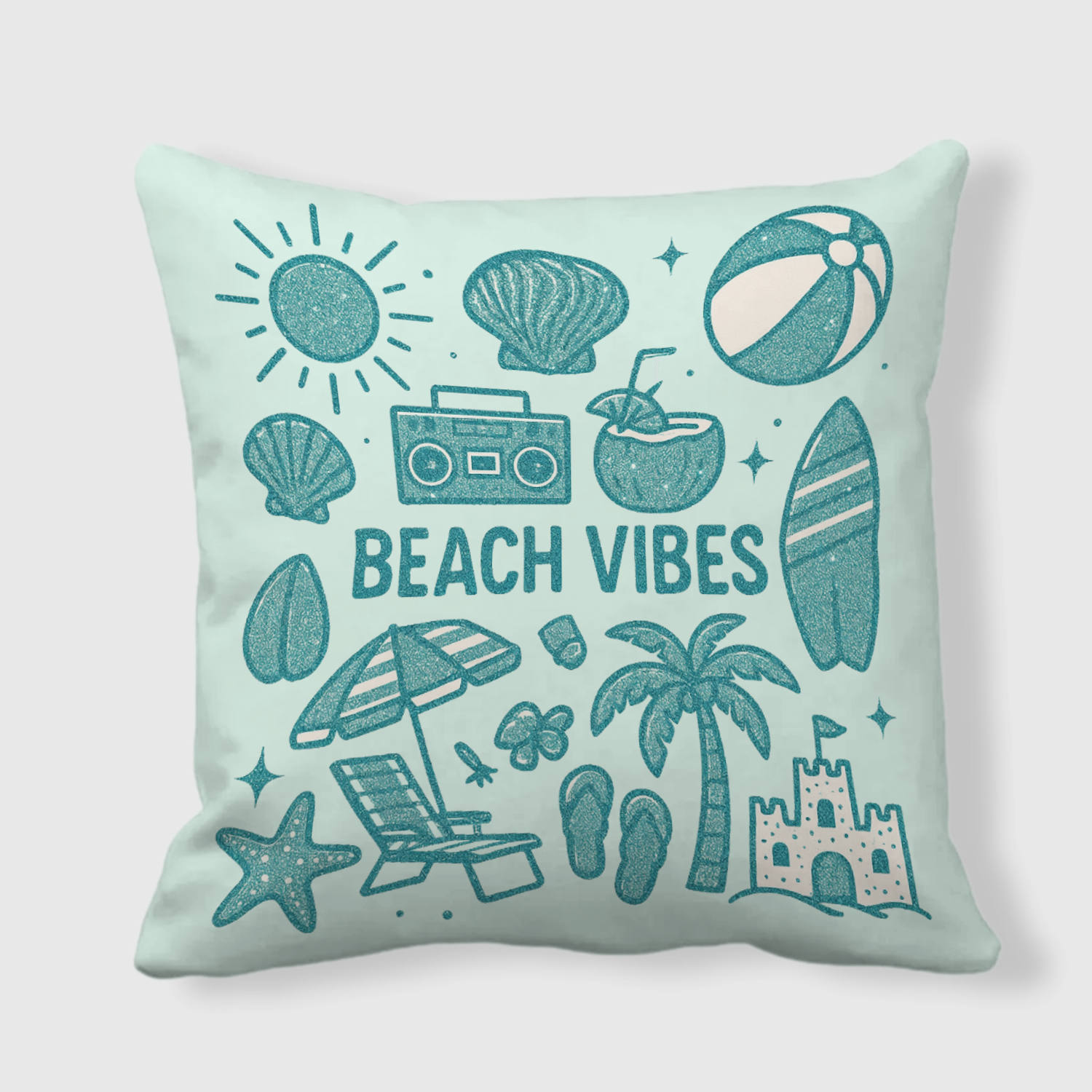 Beach Vibes Doodle Throw Pillow for Beach Fans Summer Decor