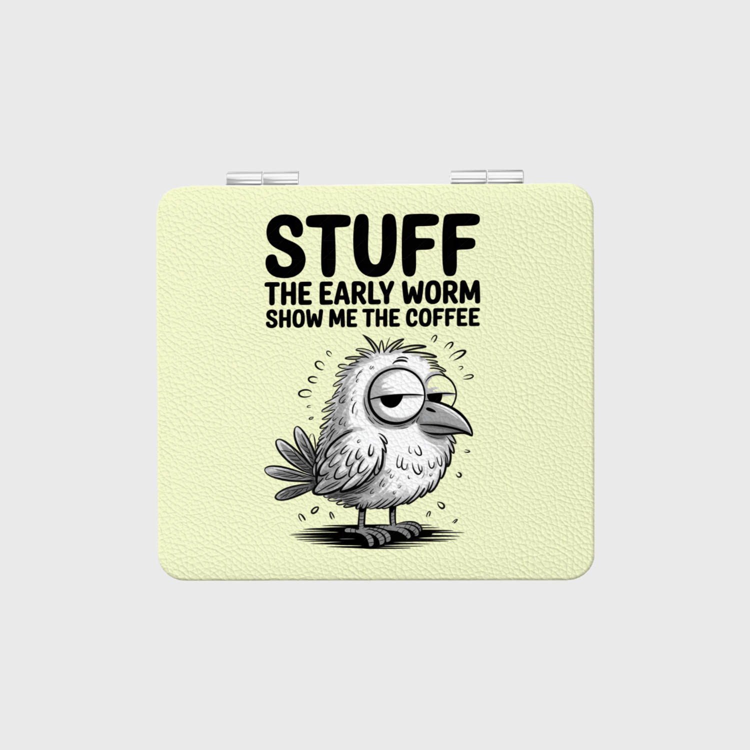 Funny Sleepy Bird Pocket Makeup Mirror for Coffee Lovers