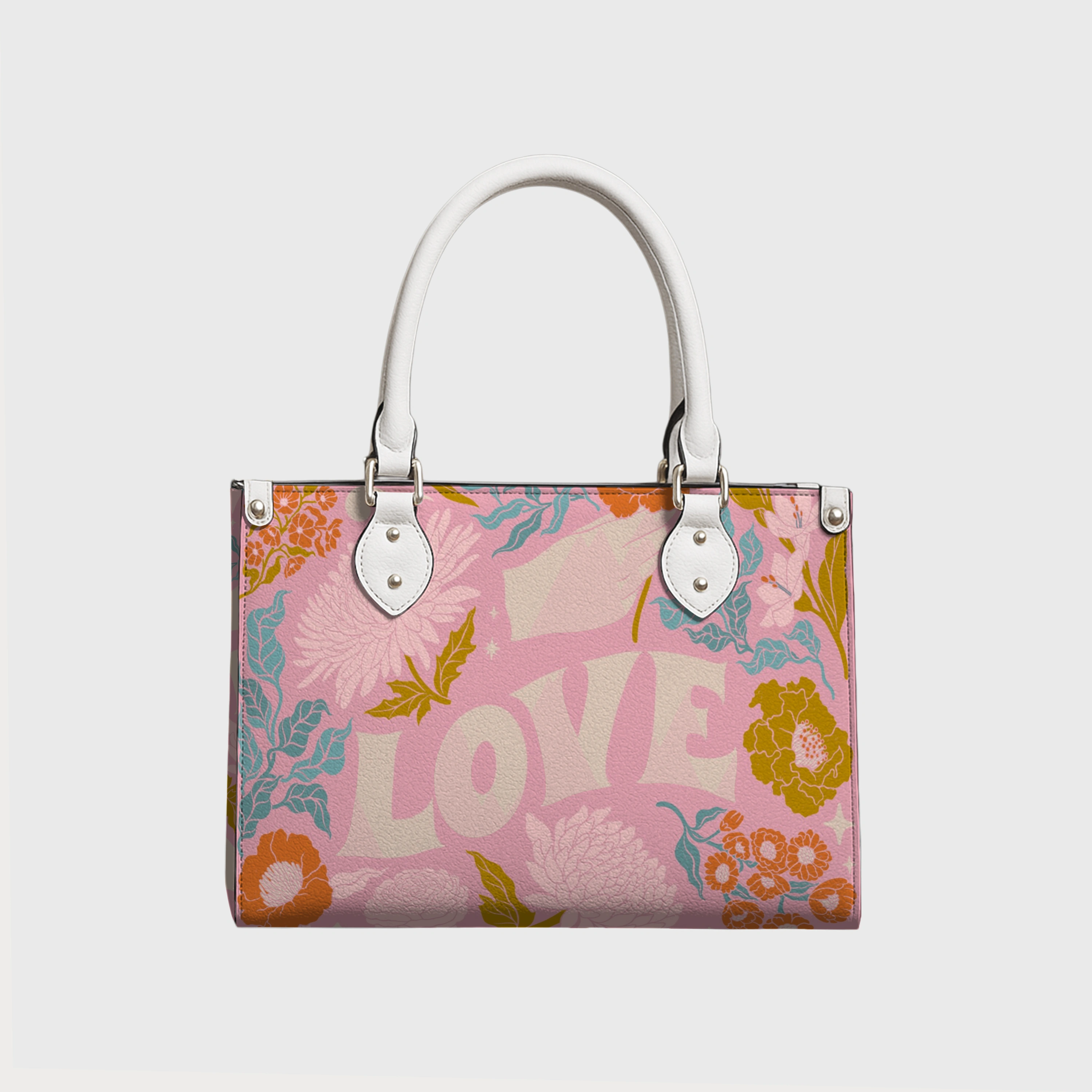 Floral LOVE Print Leather Tote Bag for Women Valentine's Day Gift