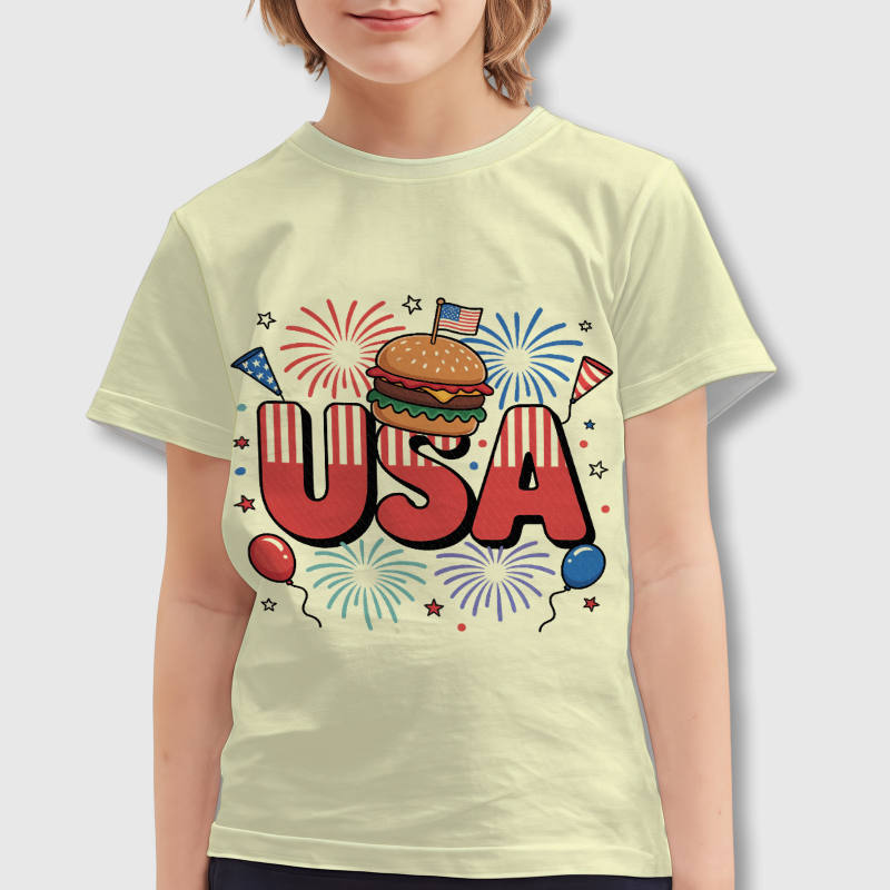 Patriotic USA Burger Kids T-Shirt for 4th of July Gift