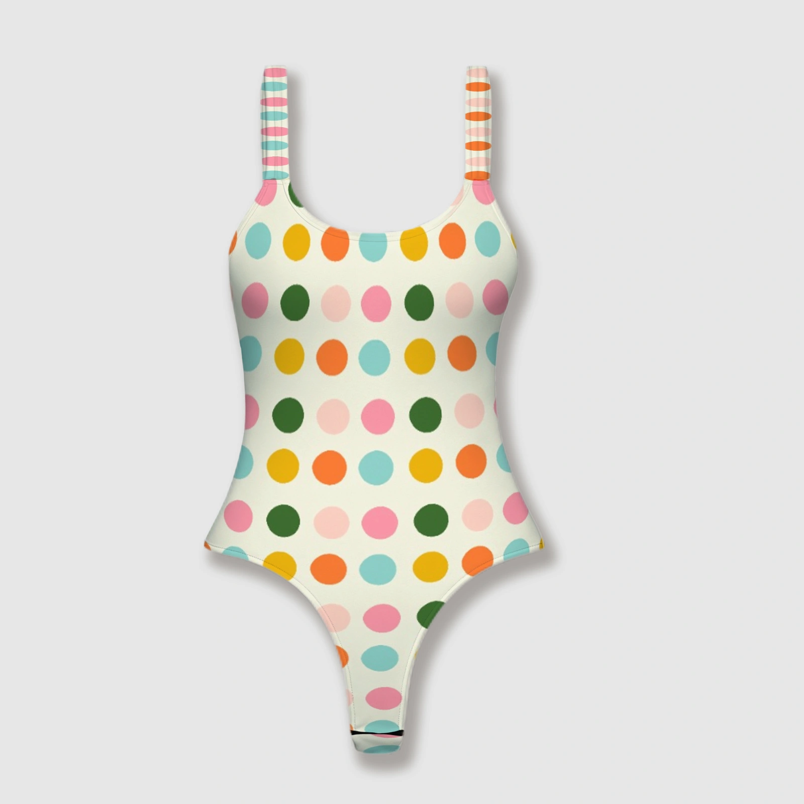 Retro Polka Dot Thong One-Piece Swimsuit for Women Summer Beach