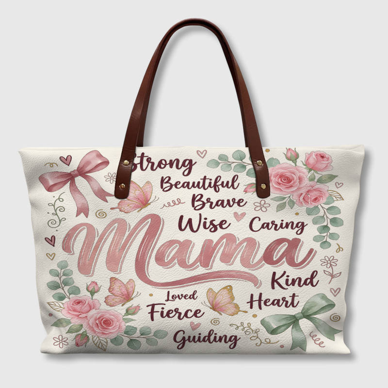 Floral Mama PU Leather Tote Bag for Mom Mother's Day Gift