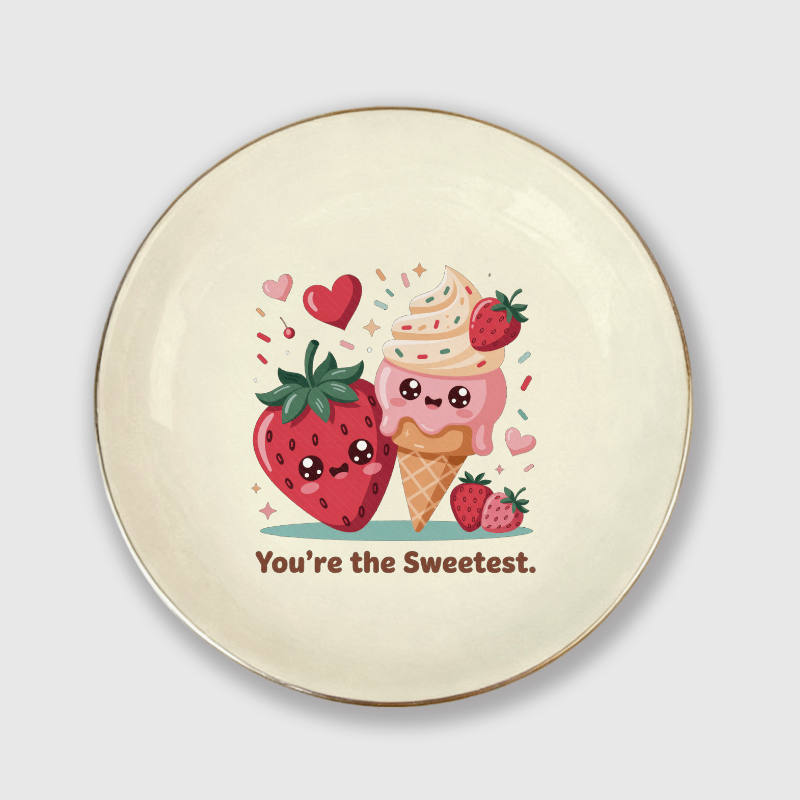 Cute Strawberry Ice Cream Ceramic Jewelry Tray for Her Valentine Gift