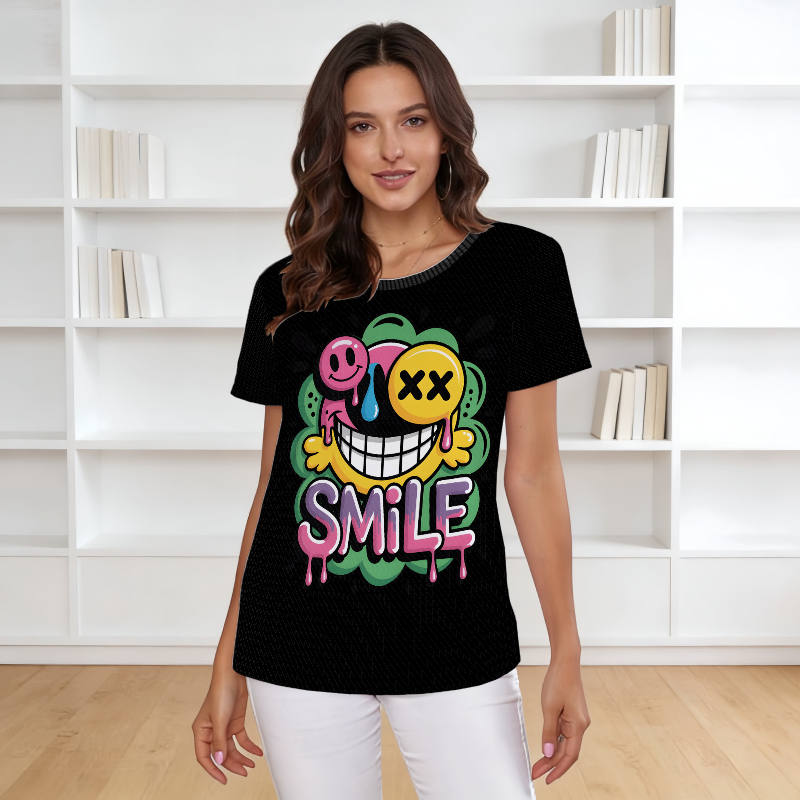 Trippy Smile Women's Graphic Tee For Casual Wear