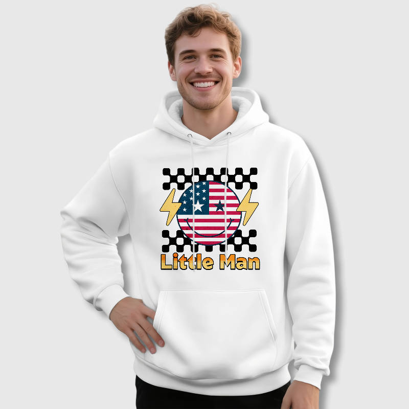 Little Man US Flag Hoodie for Men 4th of July Gift
