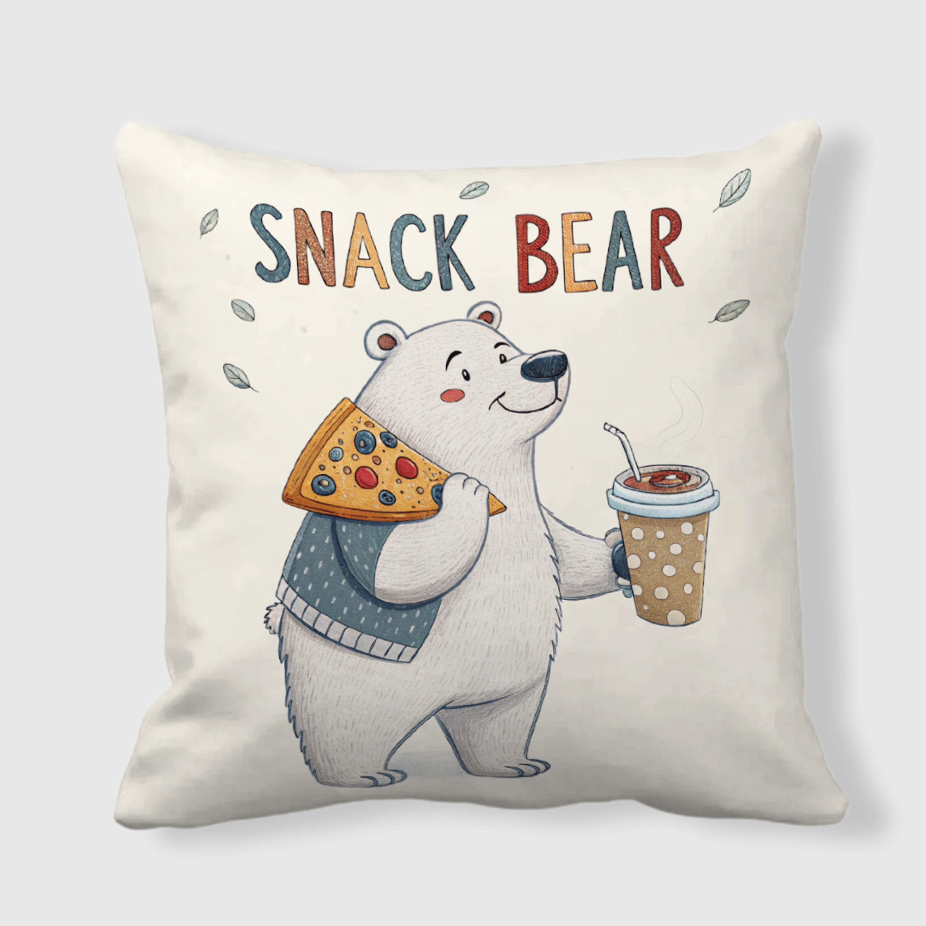 Cute Snack Bear Throw Pillow for Animal Lovers Home Decor