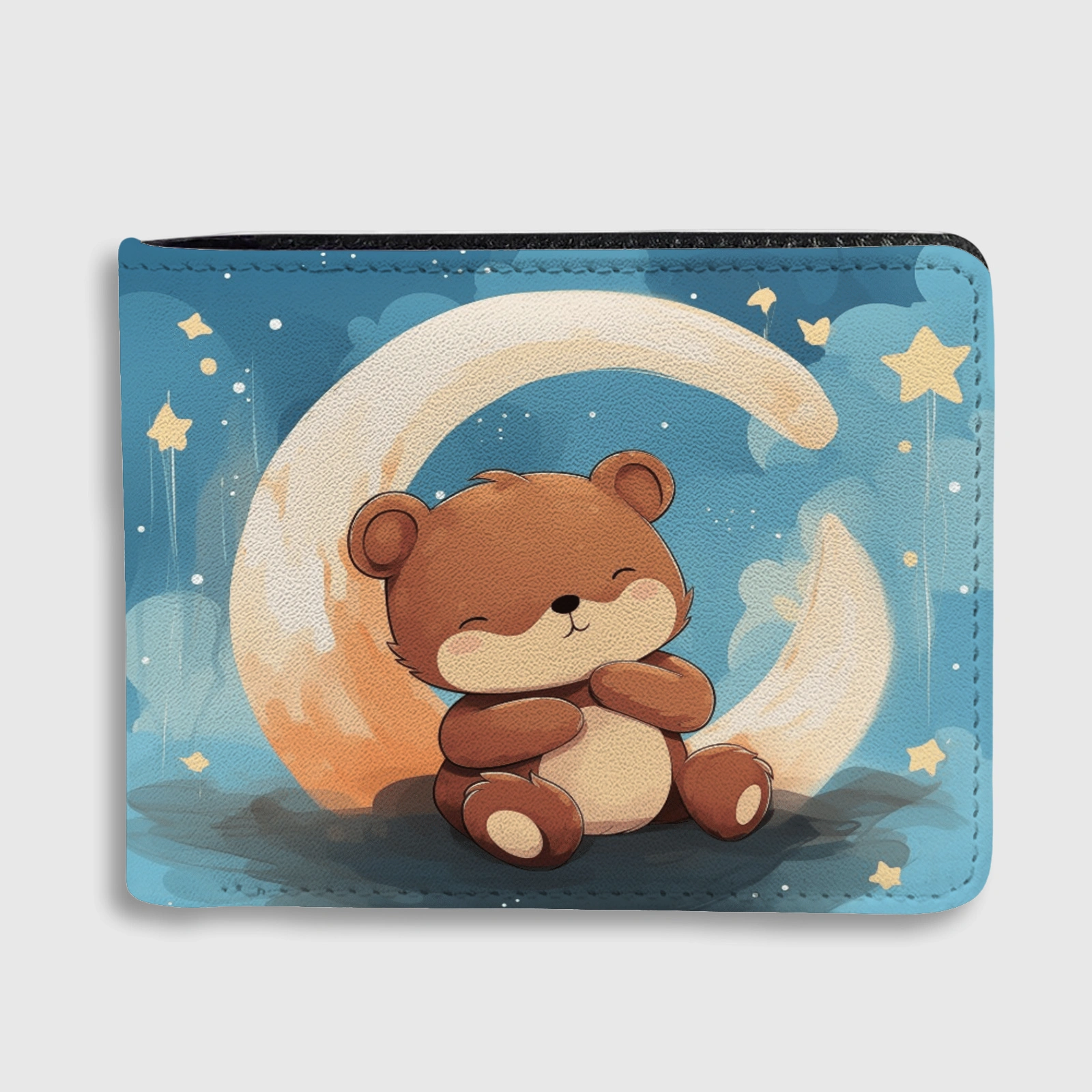 Sleepy Teddy Bear Moon Bifold Wallet for Kids Birthday Gift