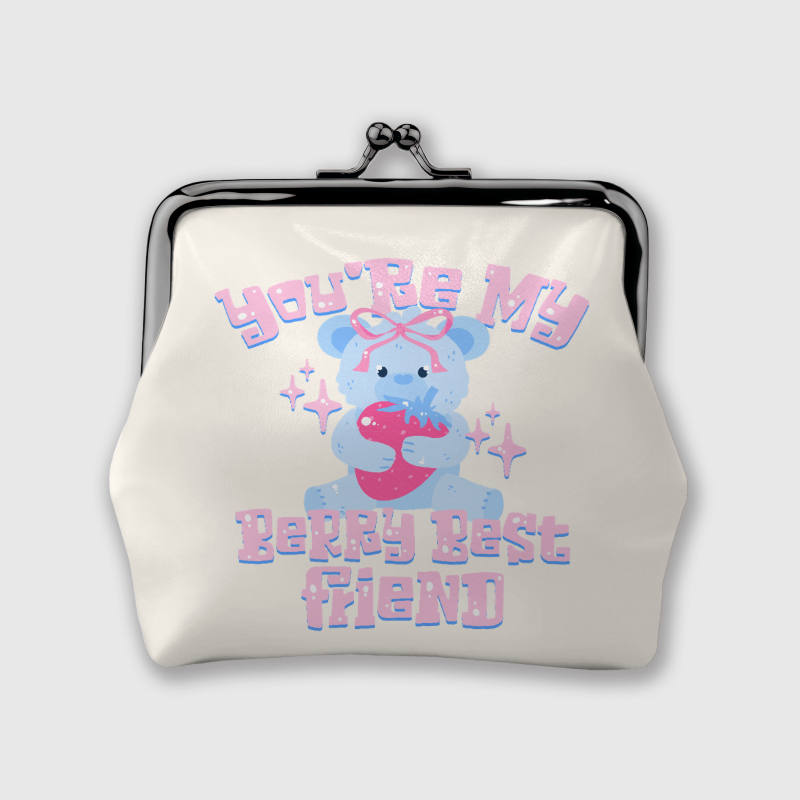 Cute Blue Berry Bear Kiss Lock Coin Purse, Best Friend Birthday Gift for Women