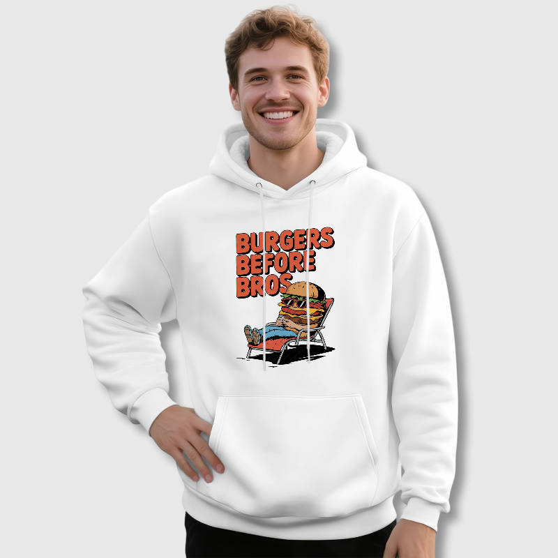 Funny Burgers Before Bros Hoodie for Men Daily Casual Wear