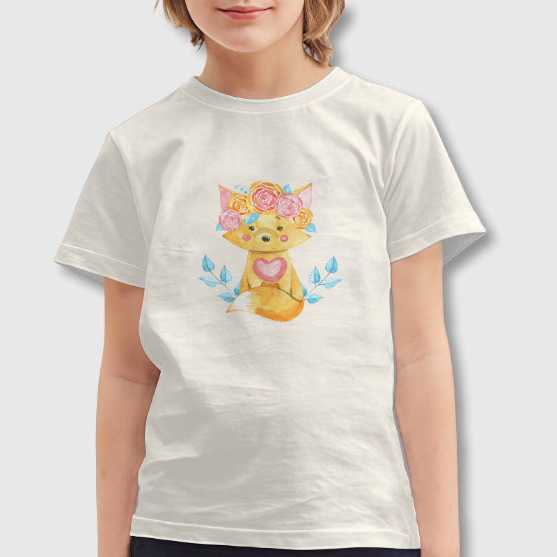 Watercolor Floral Fox Kids T-Shirt for Birthday Daily Wear
