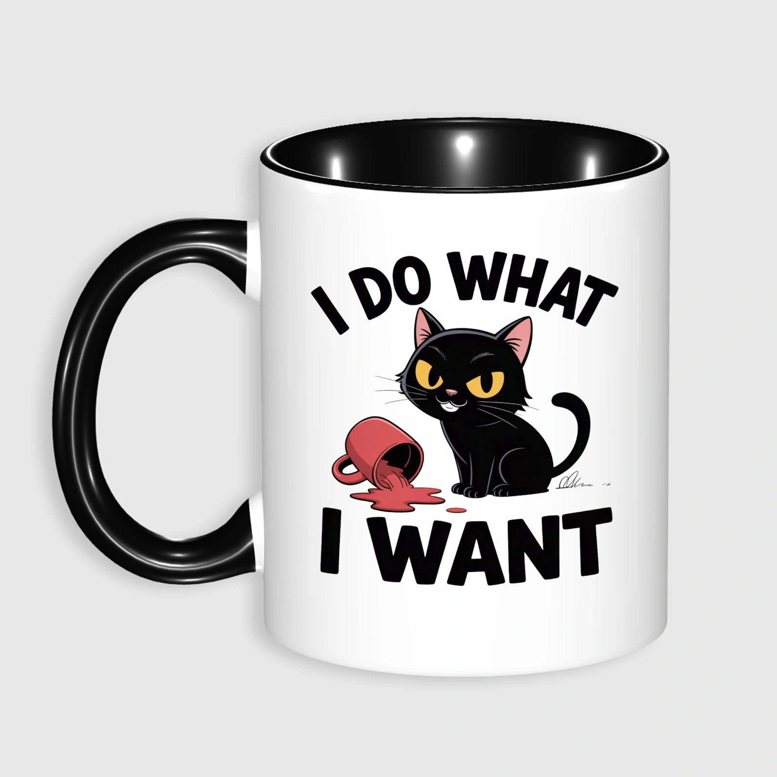 'I Do What I Want' Black Cat Accent Mug - 11oz Coffee Cup, Funny Gift for Cat Lovers
