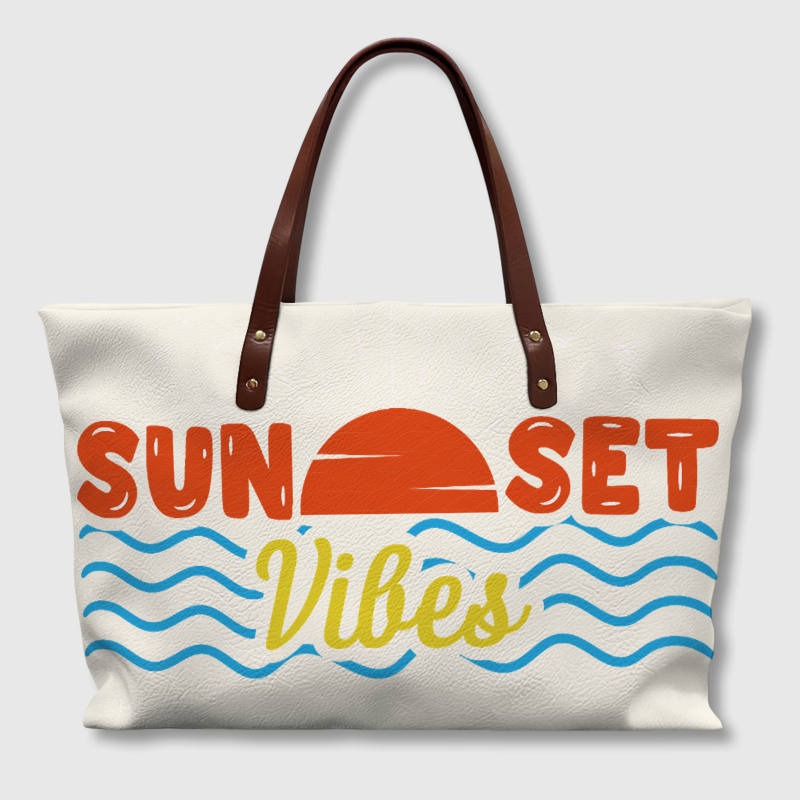 Large Sunset Vibes Quote Tote Bag for Daily Work Travel