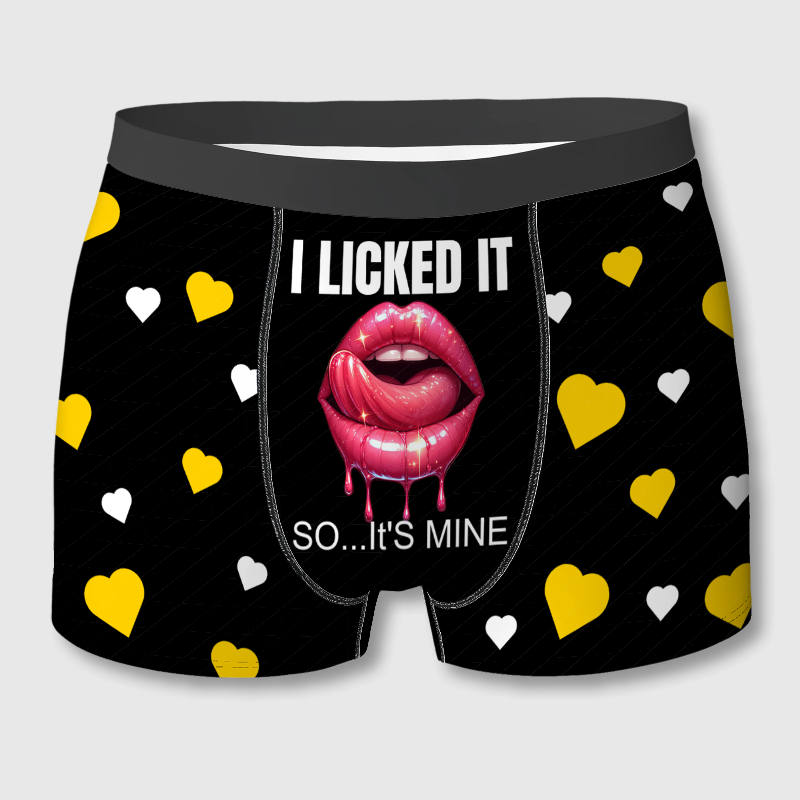 Funny I Licked It Lips Men's Boxer Briefs for Him Valentine Gift