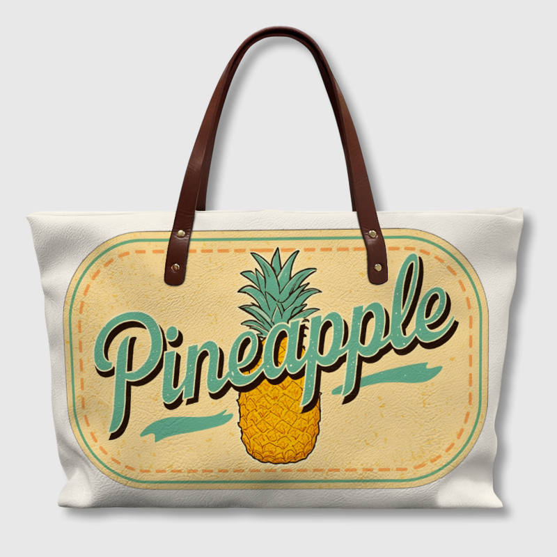 Retro Pineapple PU Leather Tote Bag for Summer Gift