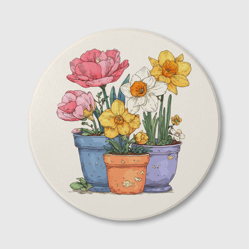 Vintage Floral Ceramic Coaster for Plant Mom Gift