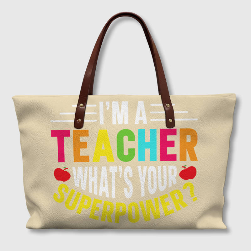 Funny Teacher Superpower Quote Tote Bag for Teacher Gifts