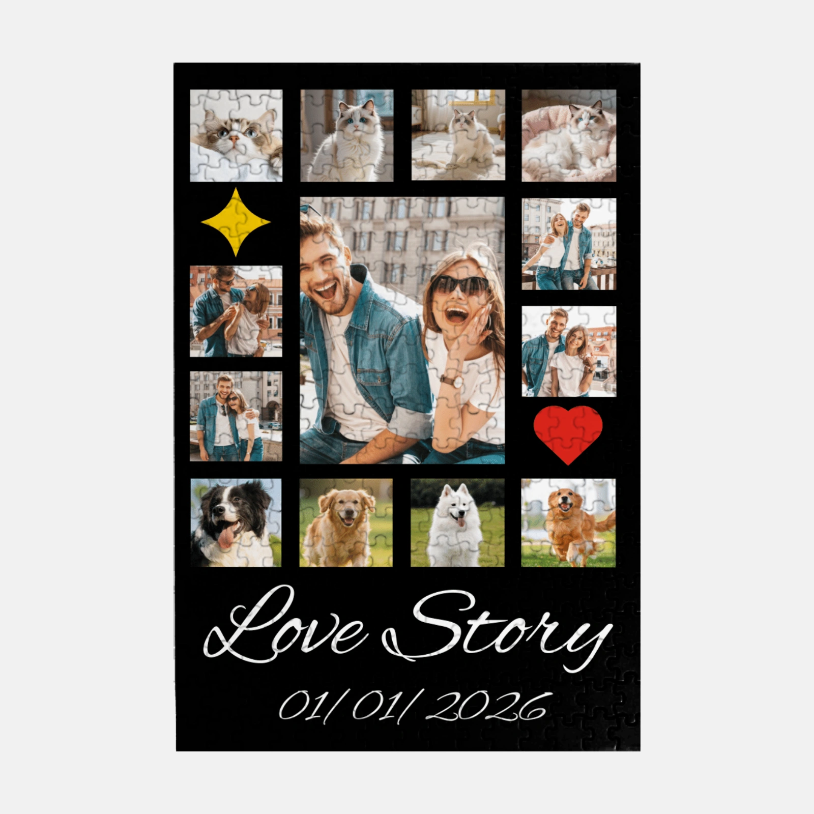 Custom Love Story Photo Puzzle for Pet Lovers Anniversary Gift