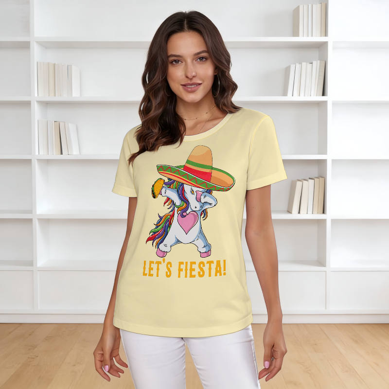 Dabbing Unicorn Fiesta T-Shirt for Women Summer Casual Wear