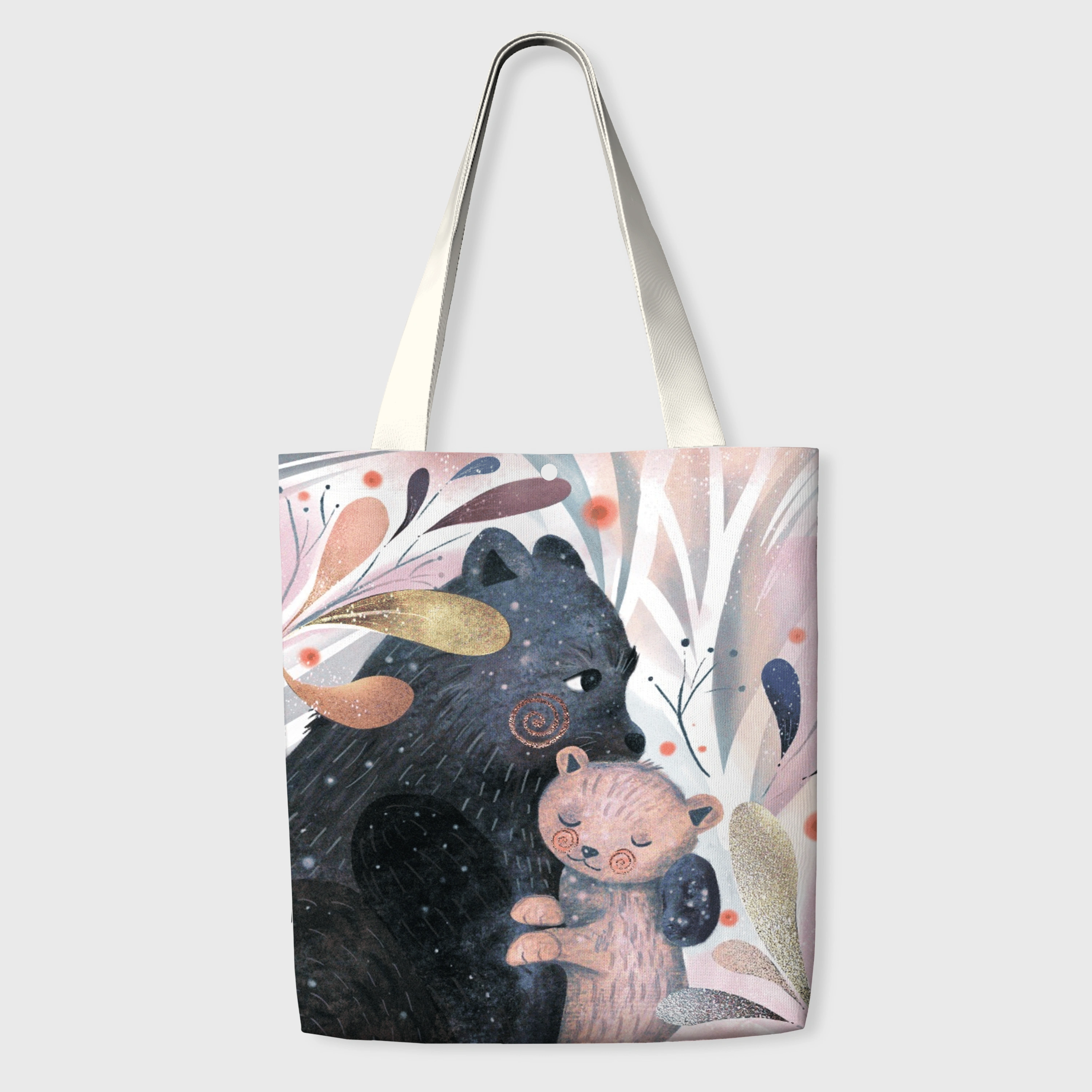 Mama Bear & Cub Canvas Tote Bag for Animal Lovers Daily Use