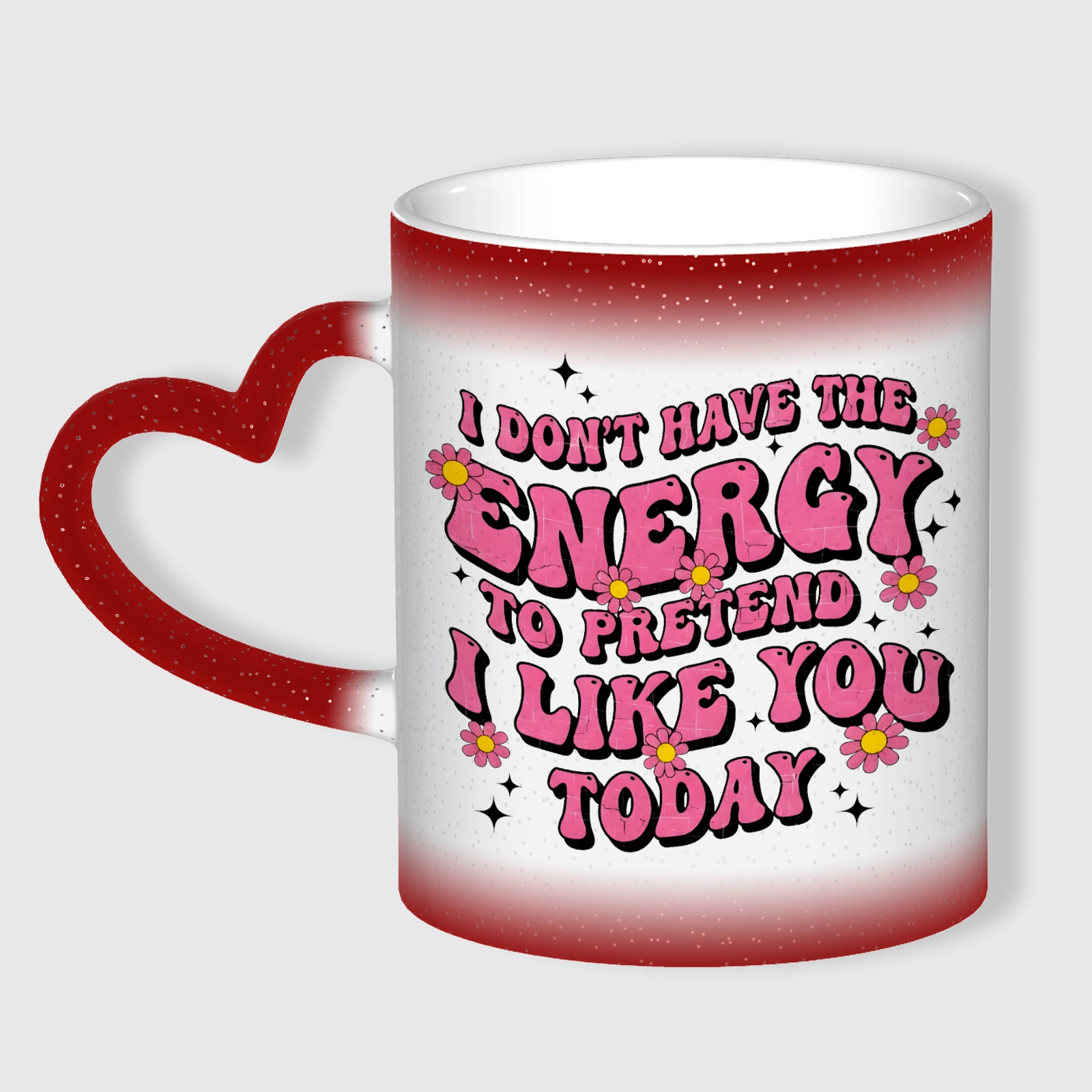 Red Starry Sky Color Changing Mug Heart Handle Funny Sarcastic Gift for Coworkers Friends Office Use