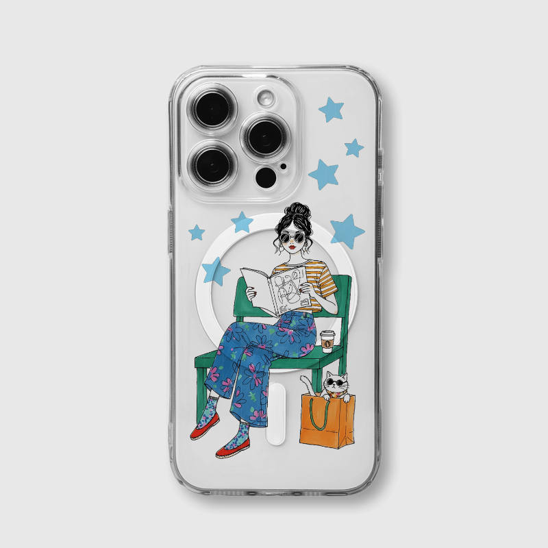Cute Reading Girl Clear MagSafe iPhone Case for Women Birthday Gift for Her