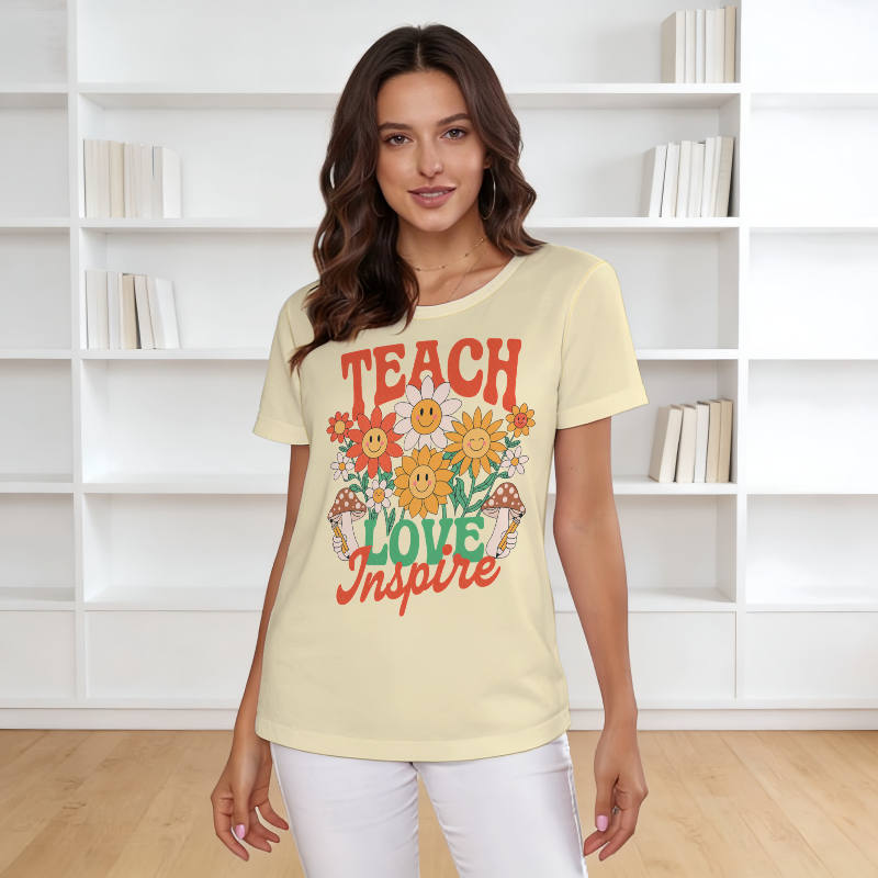 Floral Teach Love Inspire T-Shirt for Teachers Gift