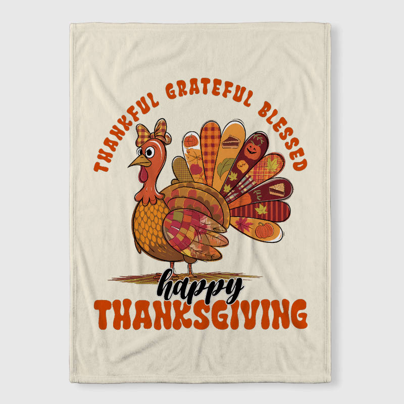 Cute Thanksgiving Turkey Fleece Blanket for Family Holiday Gift