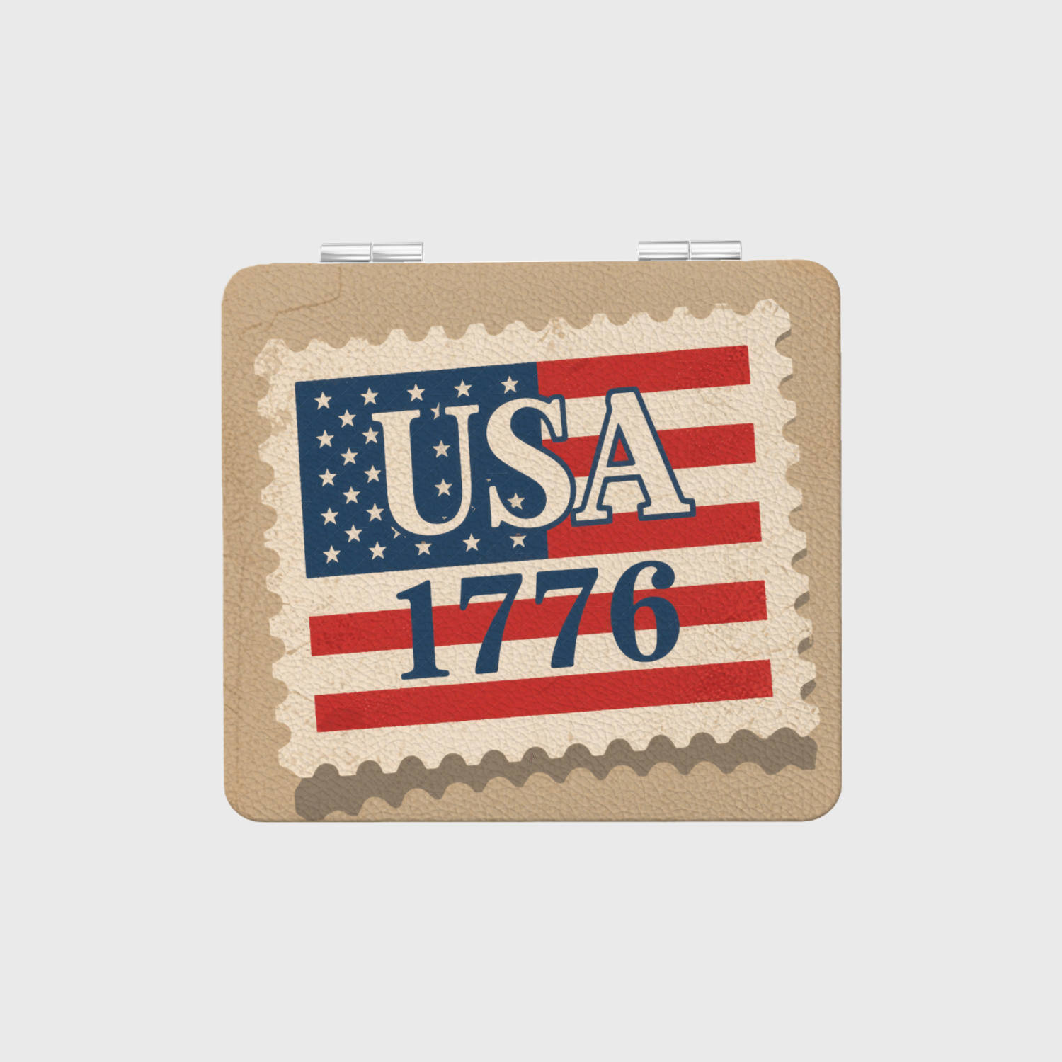 Vintage USA 1776 Square Pocket Makeup Mirror for Patriotic Gifts & Fourth of July
