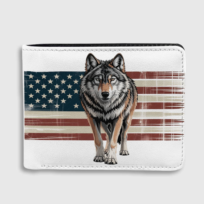 Patriotic Wolf Bifold Wallet for Men Father's Day Gift