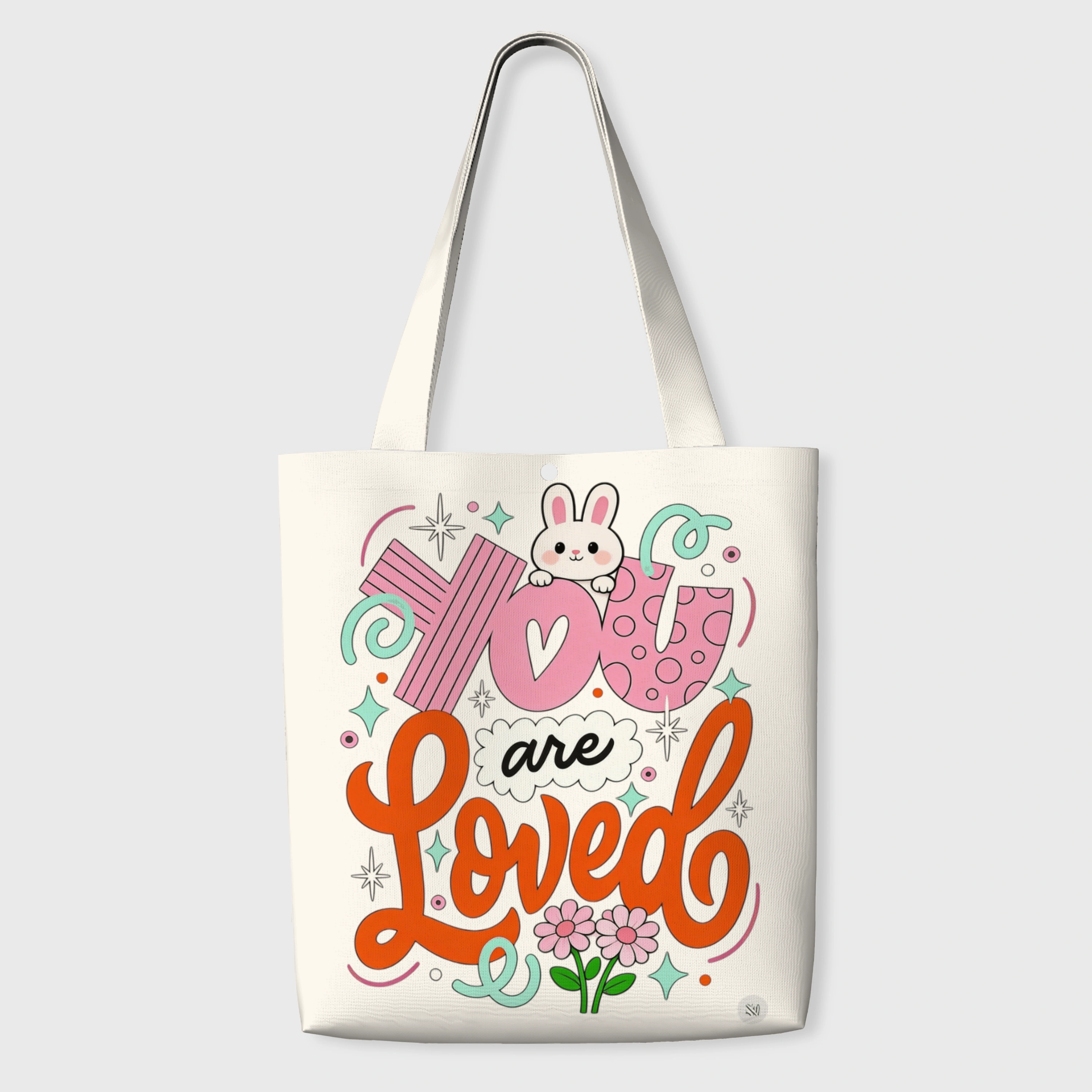 'You Are Loved' Bunny Canvas Tote Bag | Gift for Mom & Friends