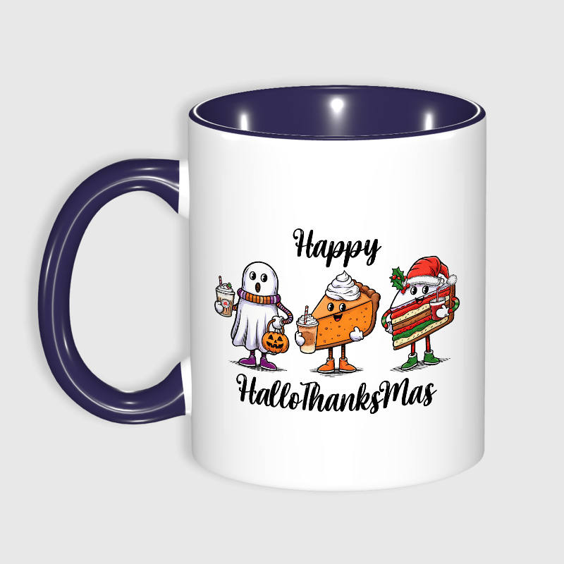 Happy HalloThanksMas 11oz Blue Mug for Holiday Lovers Gift