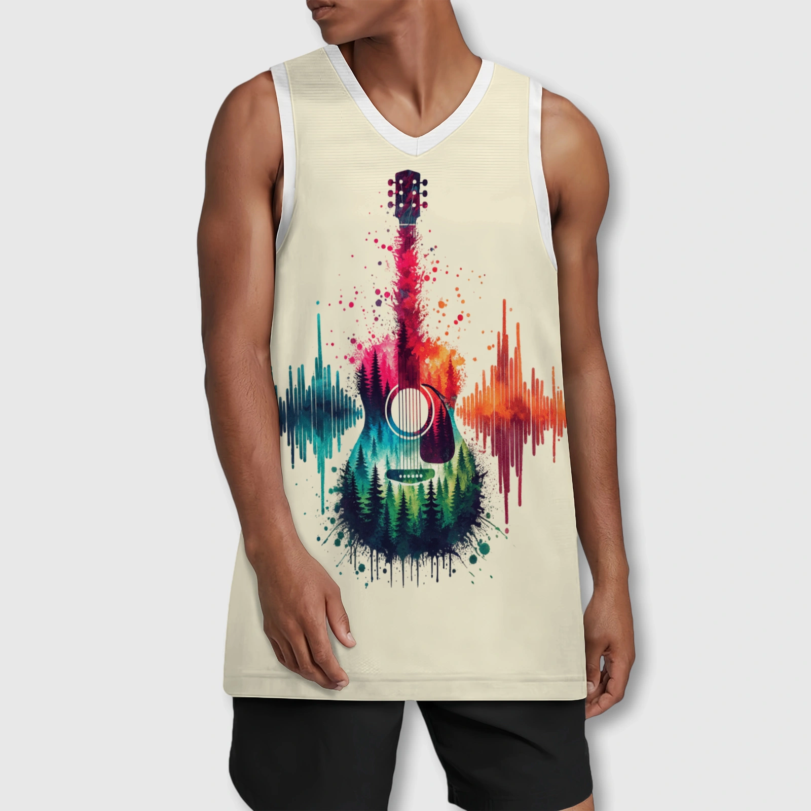 Watercolor Guitar Print Basketball Jersey for Music Lovers