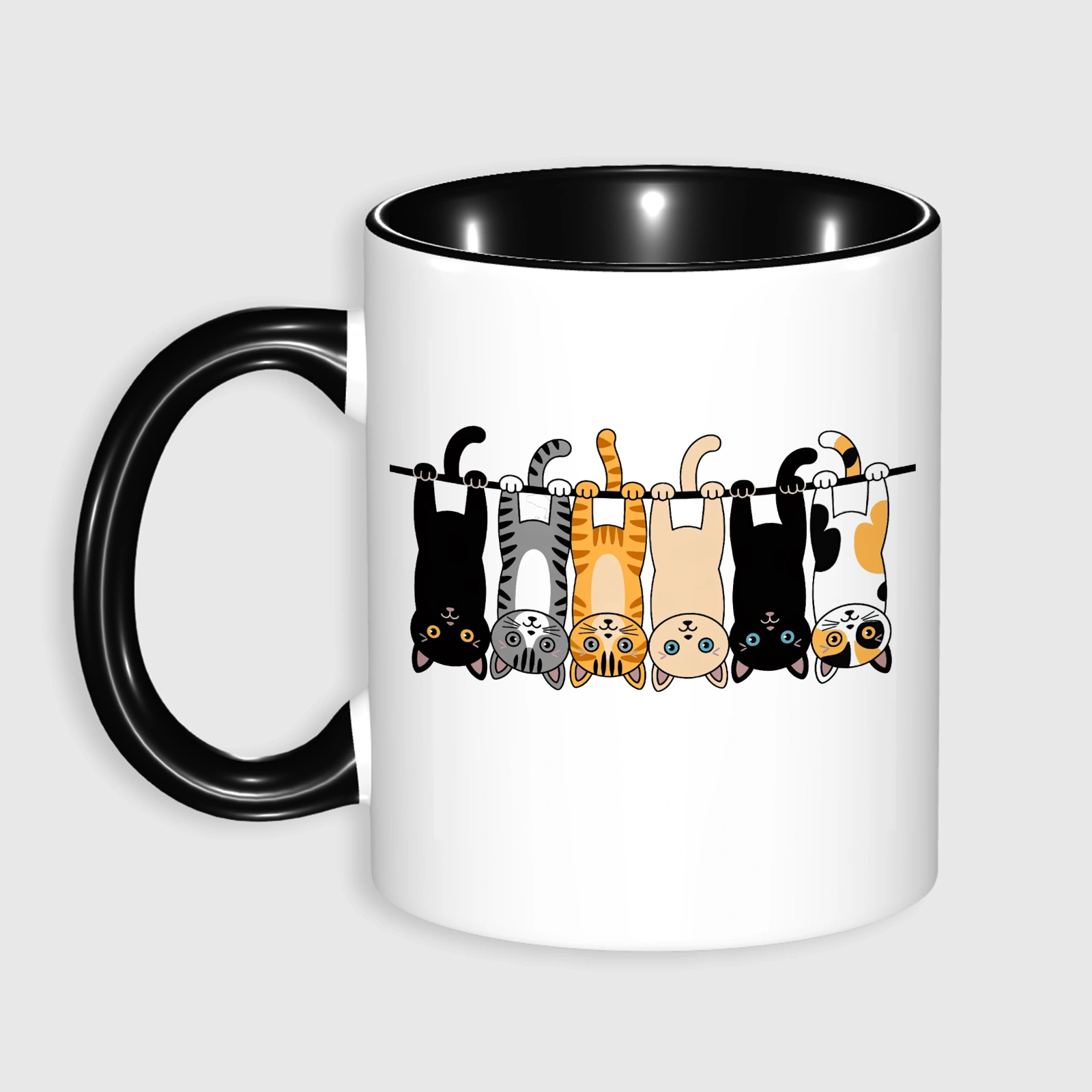 Cute Hanging Cats 11oz Black Accent Mug for Cat Lovers