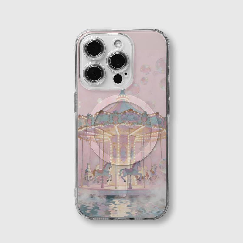 Pastel Carousel Clear Magnetic Phone Case for Girls Birthday Gift