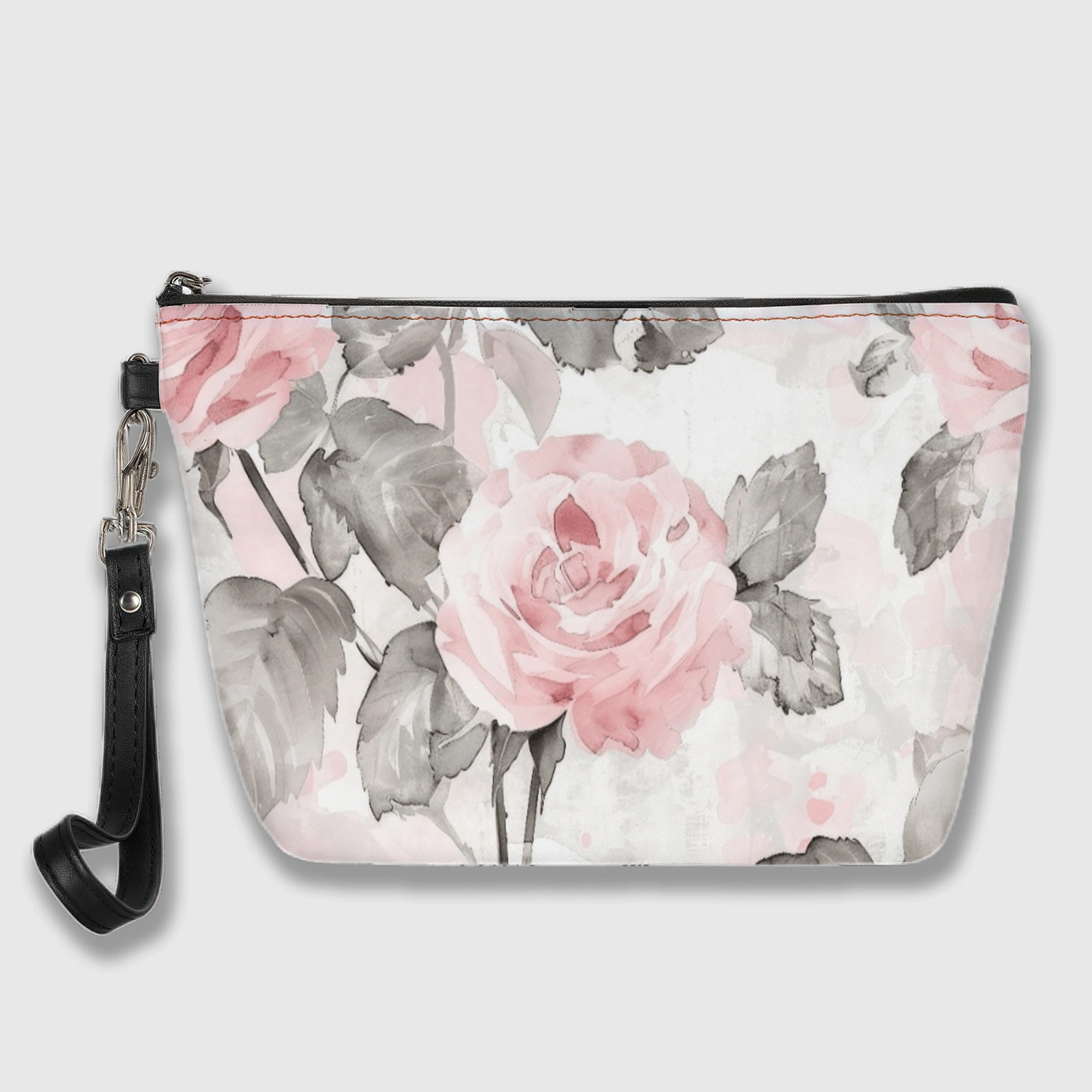 Personalized Watercolor Rose Wristlet Cosmetic Bag
