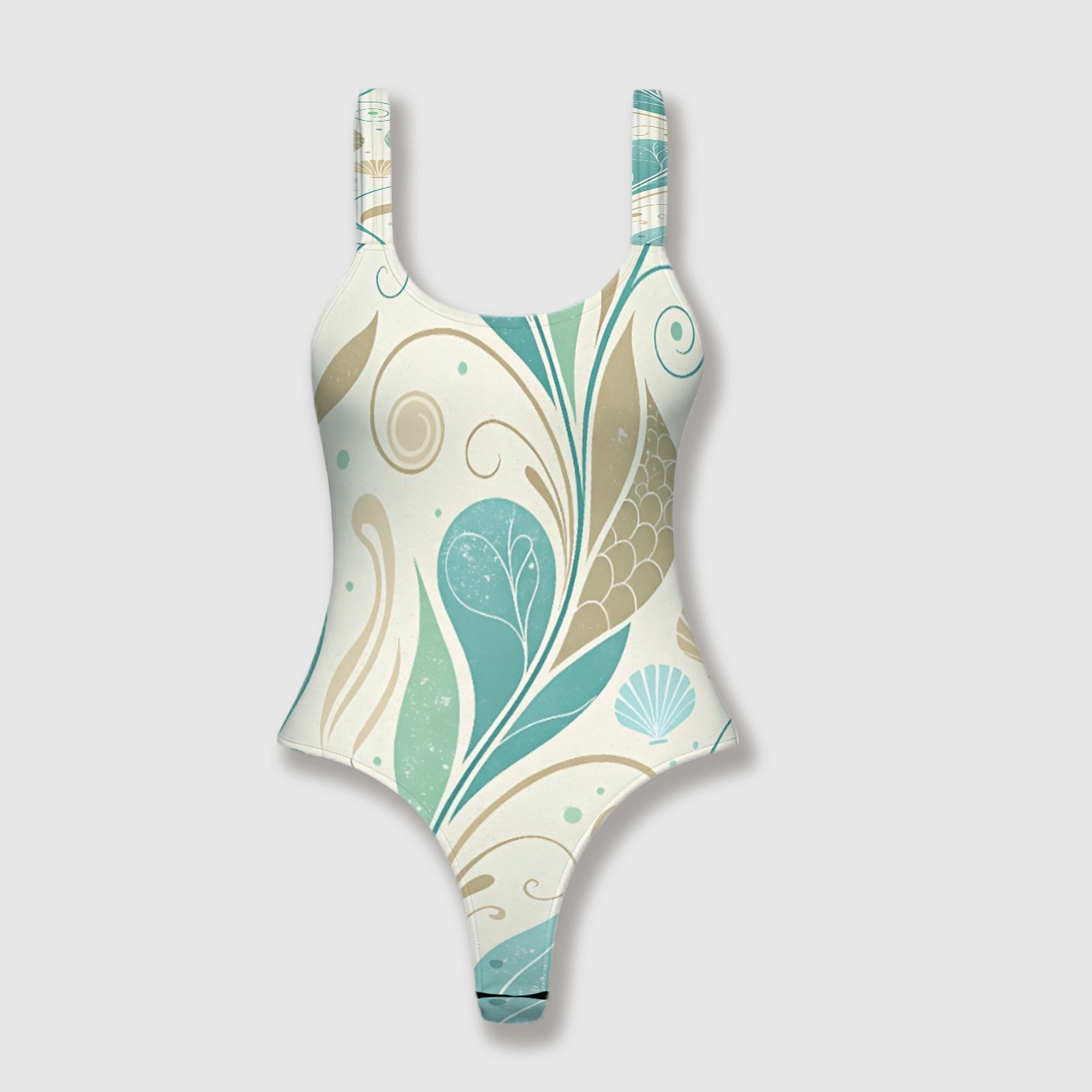 Teal Coastal Botanical One Piece Swimsuit for Women Beach Days