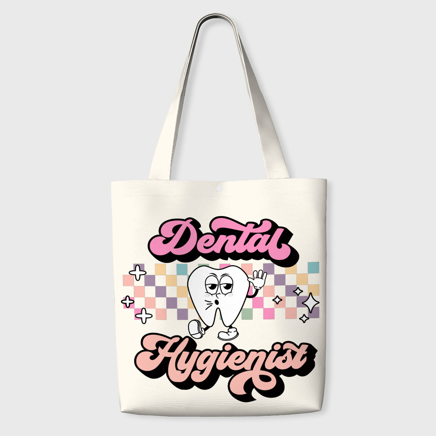 Retro Cartoon Tooth Tote Bag for Dental Hygienist Appreciation Gift
