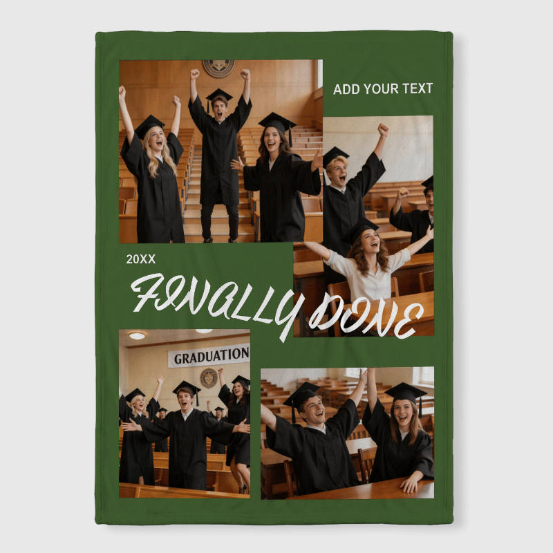 Custom Grad Photo Collage Fleece Blanket Grad Gift