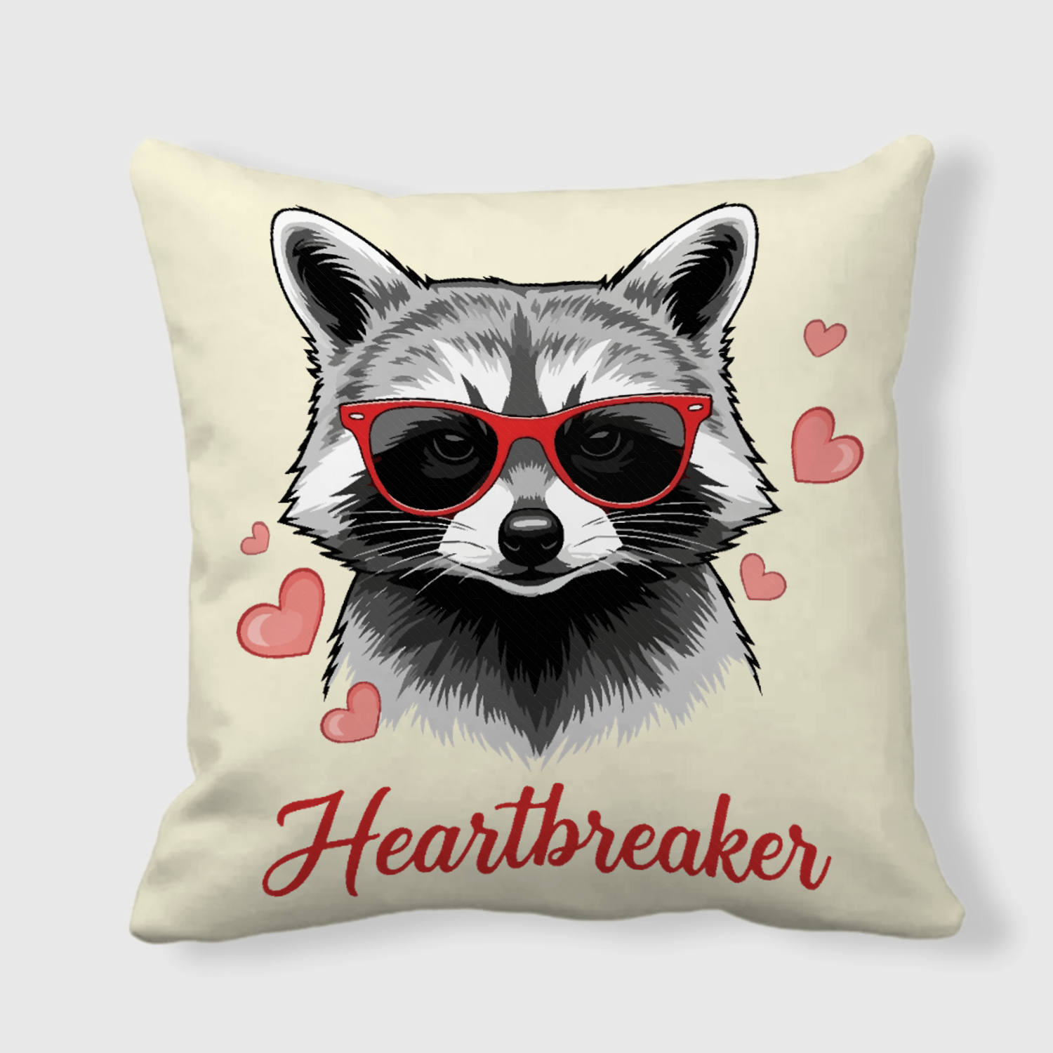 Cute Raccoon Heartbreaker Throw Pillow Fun Valentine's Day Gift for Home Living Room Decor