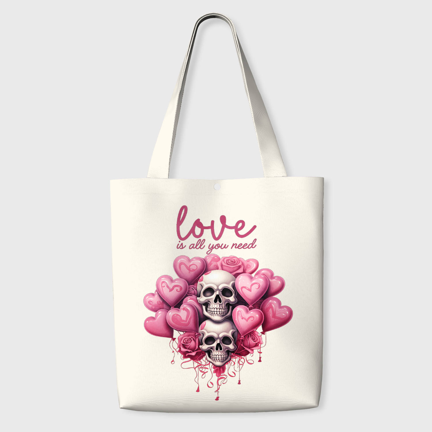 Pink Skull Heart Canvas Tote Bag for Gothic Lover Valentine Gift
