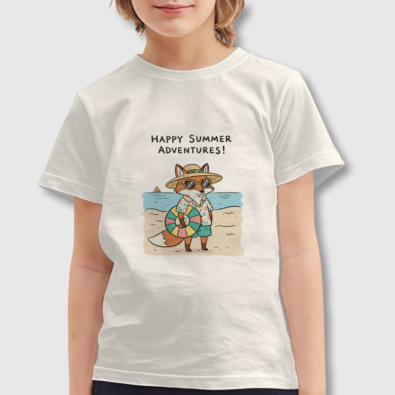 Cute Beach Fox Print Kids T-Shirt for Summer Casual Wear