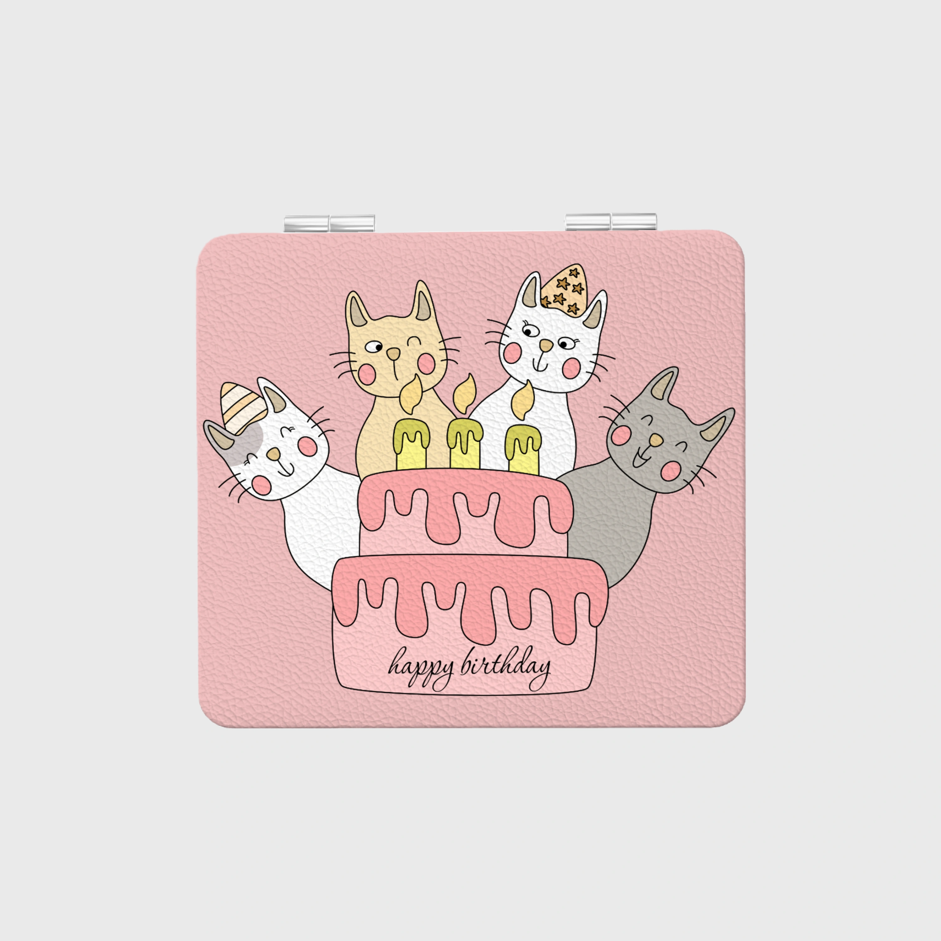 Birthday Cat Portable Pocket Makeup Mirror - Square Compact Gift for Cat Lovers