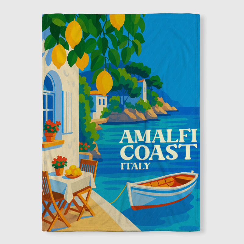 Amalfi Coast Fleece Blanket for Travel Lovers Birthday Gift