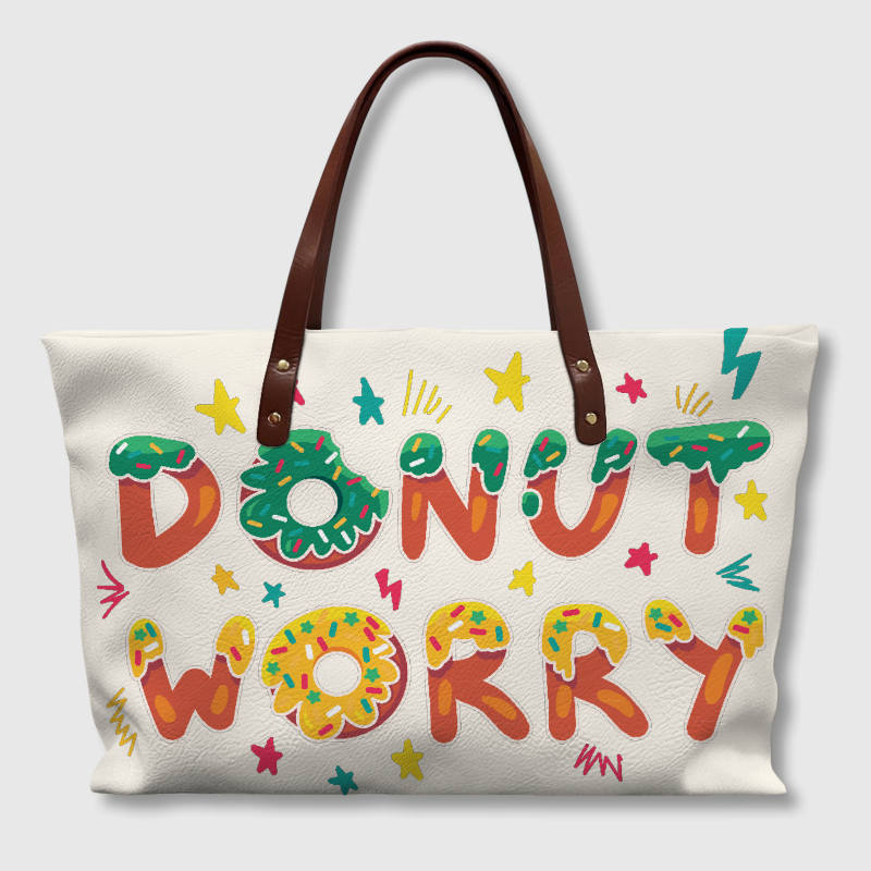 Funny Donut Worry PU Leather Tote Bag for Women Daily Use