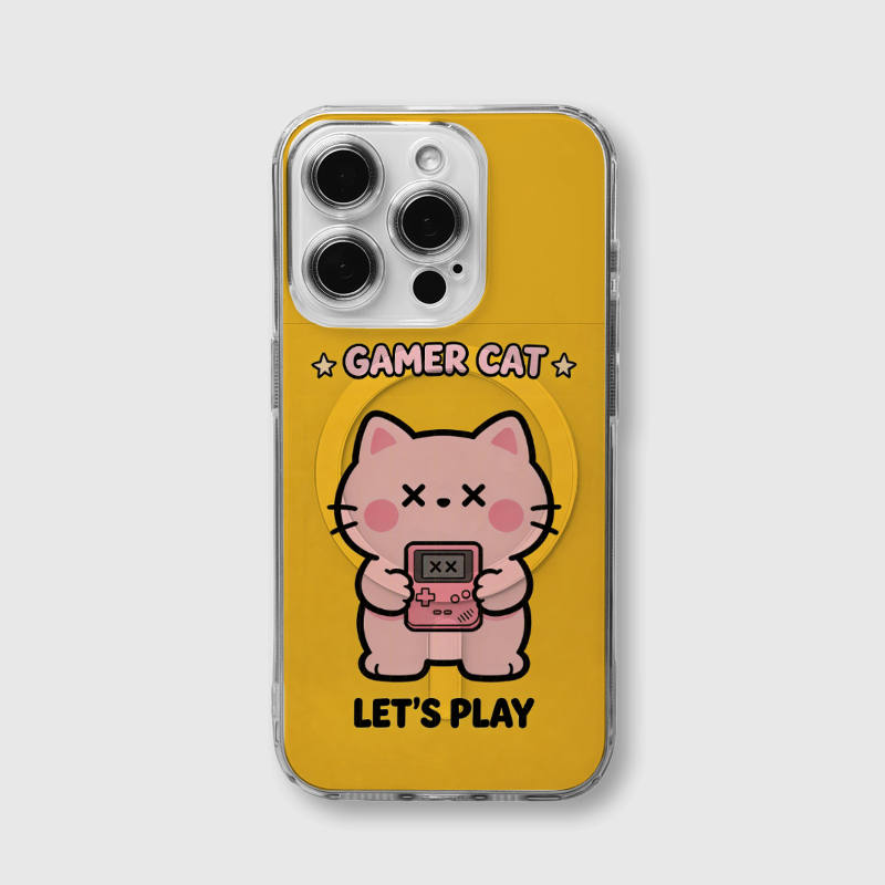 Cute Gamer Cat Magnetic Phone Case for Cat Lovers Gift